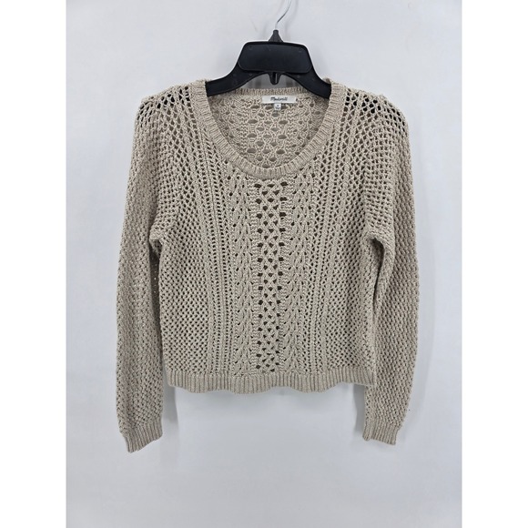 Madewell Sweaters - Madewell Open Stitch Crochet Crewneck Pullover Sweater Cream Tan Womens Medium